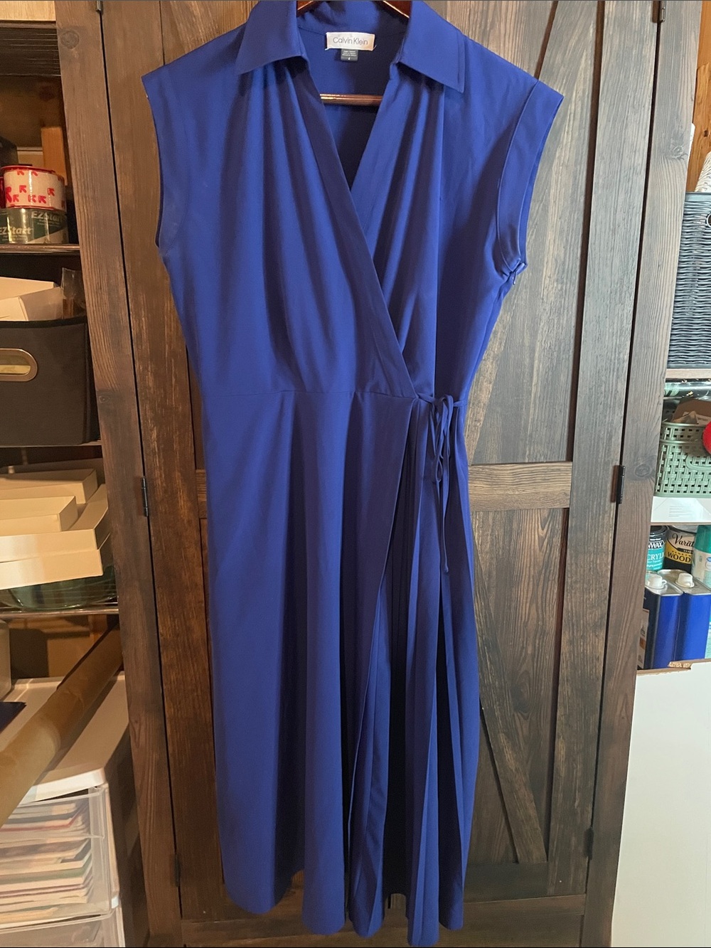 Calvin Klein Sleeveless Wrap Midi Dress - Blue
